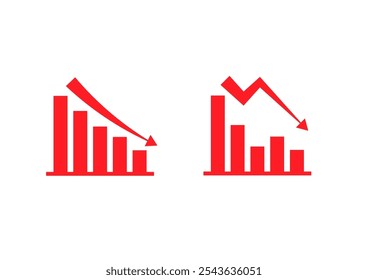 



Economic critical crisis concept. The red lower arrow and graph icons on white background. Recession financial, cryptocurrency, gold, and the stock market. Losing money and cash. Bearish.

