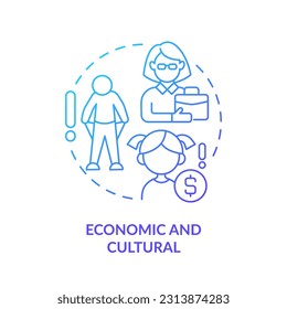 Economic and cultural blue gradient concept icon. Cost of living. Income loss. Raising child. Intimate relationship. Birth control abstract idea thin line illustration. Isolated outline drawing