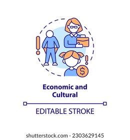 Economic and cultural concept icon. Cost of living. Income loss. Raising child. Intimate relationship. Birth control abstract idea thin line illustration. Isolated outline drawing. Editable stroke