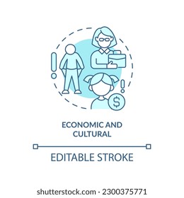 Economic and cultural turquoise concept icon. Cost of living. Income loss. Raising child. Birth control abstract idea thin line illustration. Isolated outline drawing. Editable stroke