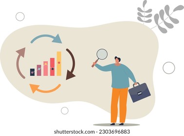 Círculo económico para estudiar de arriba a abajo en el mercado de valores, auge o recesión, ciclo de negocios para marketing, concepto de estadística o análisis de datos.