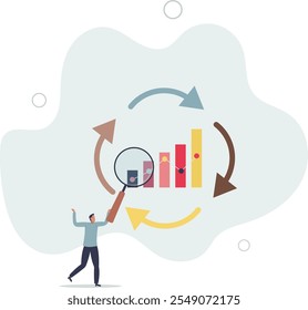 Ciclo económico para estudiar arriba y abajo en el mercado de valores, auge o recesión, ciclo de negocios para el marketing, caracteres planos.