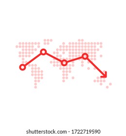 economic decline with global world map. flat simple modern downfall logotype graphic design illustration element isolated on white background. concept of lost data performance and business failure