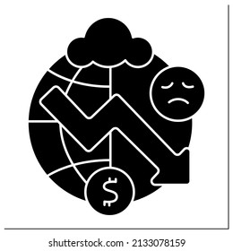 Economic depression glyph icon.Sustained, long-term downturn in economic activity. Financial turmoil. Crisis. Deglobalisation concept.Filled flat sign. Isolated silhouette vector illustration