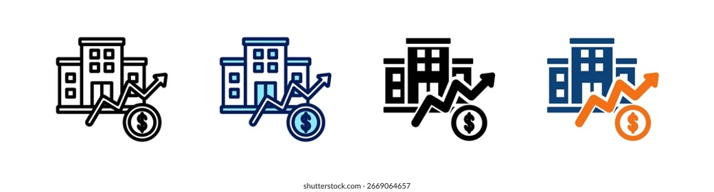 Wirtschaftliche Entwicklung Alles in einem Symbol Multi Styles Vektor-Set