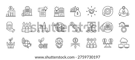 Economic Development icon. Economic Development, Infrastructure Investment, Job Creation, Innovation Hub, Economic Stimulus, Trade Expansion, Sustainable Development and Entrepreneurship Ecosystem