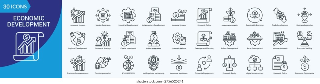 Economic Development Icon Pack Illustration Vector Outline Style