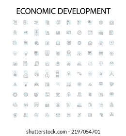 Economic Development Icons, Signs, Outline Symbols, Concept Linear Illustration Line Collection