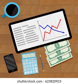 Economic document market, vector strategy process financial illustration