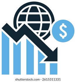 Economic downturn icon vector for crisis, market fall, and financial loss. Ideal for recession warning, global trade impact, and economic risk analysis illustration.