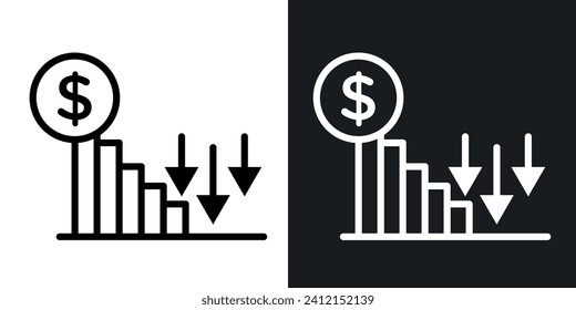 Economic Downturn line icon. Euro financial contraction icon in black and white color.