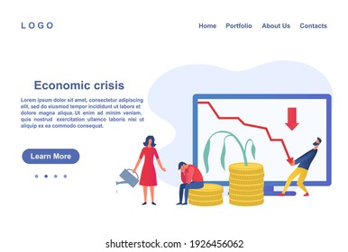 Economic financial crisis. Sad people don't know what to do. Falling profit level. World financial crisis.