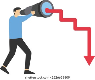 Recessão econômica prevista, visão de ver a recessão, crise do mercado de ações ou fracasso financeiro, inflação indo para baixo conceito.design plano com as pessoas.

