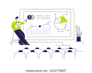 Previsão econômica conceito abstrato vetor ilustração. Analista profissional de dados apresentando estatísticas de previsão econômica na conferência de negócios, metáfora abstrata do relatório de crescimento financeiro.