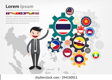 economic gear driving in asean country (aec) displayed in vector eps10