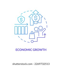 Icono de concepto de gradiente azul de crecimiento económico. Estabilidad financiera. Ventajas de las pólizas de seguros. Ilustración de línea delgada de idea abstracta de confiabilidad. Dibujo de contorno aislado. Se usa una fuente Myriad Pro-Bold