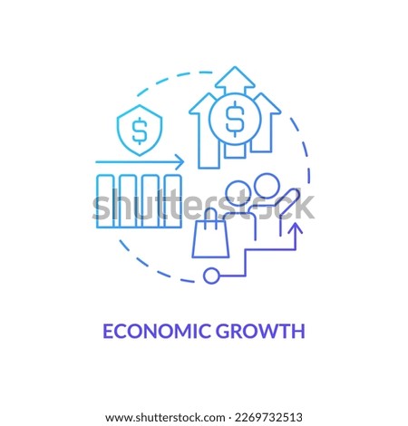 Economic growth blue gradient concept icon. Financial stability. Insurance policies advantages. Reliability abstract idea thin line illustration. Isolated outline drawing. Myriad Pro-Bold font used