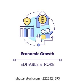 Economic growth concept icon. Financial stability. Insurance policies benefit abstract idea thin line illustration. Isolated outline drawing. Editable stroke. Arial, Myriad Pro-Bold fonts used