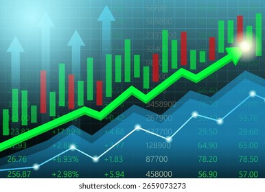 Crescimento econômico e desenvolvimento. O Gráfico Financeiro está Subindo. Conceito De Investimento No Mercado De Ações. Ilustração de vetor.