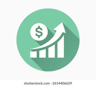 Economic growth flat icon. Simple illustration with long shadow for graphic and web design.