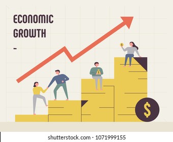 economic growth graph and people character. concept vector illustration flat design