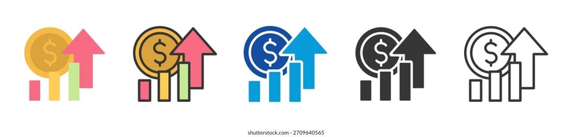 ícone de crescimento econômico definir coleção multi estilo vários
