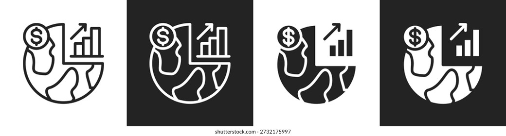 Economic Growth Line And Solid Icon In White And Black Background