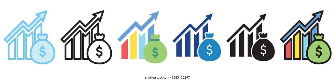 Economic Growth multi style, mini illustration icon. outline, flat, glyph, dual tone, line color, UI, UX kit, app and web development, digital or print. For finance, business, economy.