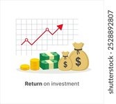 Economic Growth and Return on Investment Concept – Money Bags, Cash, and Rising Graph Indicating Financial Gains, Concept Of Budget Boost, Economic Growth, Profit, and ROI Increase