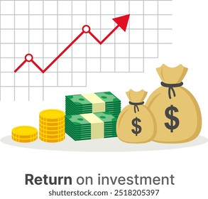 Economic Growth and Return on Investment Concept – Money Bags, Cash, and Rising Graph Indicating Financial Gains, Concept Of Budget Boost, Economic Growth, Profit, and ROI Increase