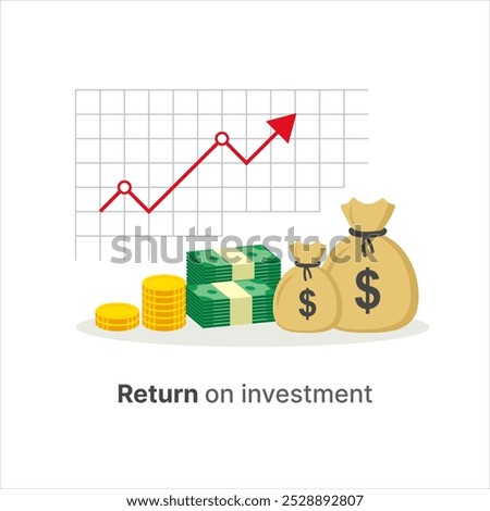 Economic Growth and Return on Investment Concept – Money Bags, Cash, and Rising Graph Indicating Financial Gains, Concept Of Budget Boost, Economic Growth, Profit, and ROI Increase