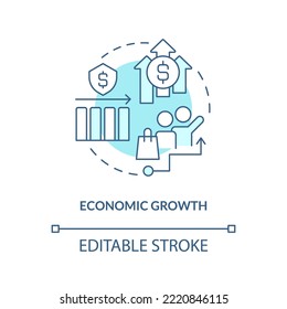 Economic growth turquoise concept icon. Insurance policies pros. Financial strength abstract idea thin line illustration. Isolated outline drawing. Editable stroke. Arial, Myriad Pro-Bold fonts used