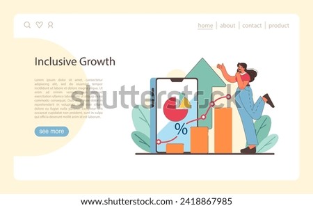 Economic growth visualized. Charting upward trends in inclusive economy. Celebrating advances in technology and social equity. Aspiring for balanced prosperity. Flat vector illustration.