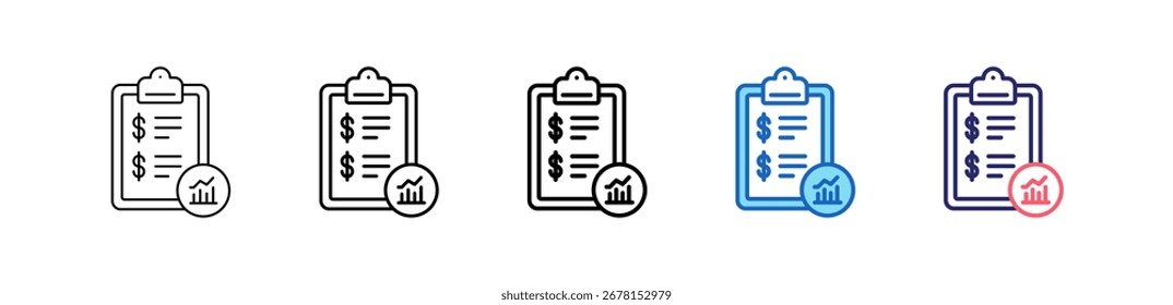 Economic icon in 5 different styles set collection.