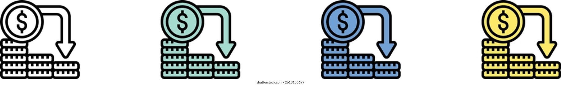 economic icon. Outline, Green, Blue and Yellow Style Design Isolated On White Background