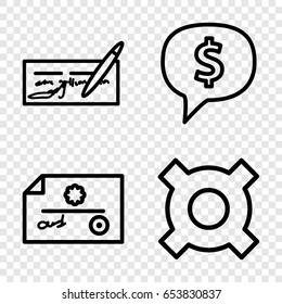 Economic icons set. set of 4 economic outline icons such as dollar sign in cloud, check