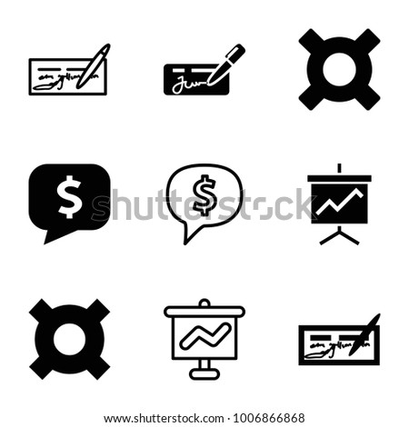 Economic icons. set of 9 editable filled and outline economic icons such as check, illustrgeneric currencyation, dollar sign in cloud
