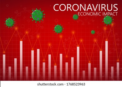 Economic impact. Covid-19 hits the market. Economic fallout. Markets plunging. Covid-19 crisis or Coronavirus impact on the economic. Vector illustration.