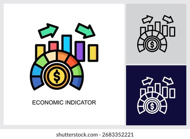Icono de indicador económico Ilustración vectorial de estilo múltiple