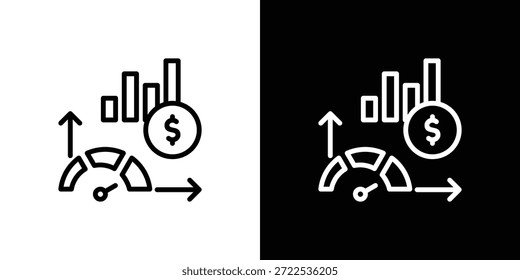 Conjunto de iconos de indicadores económicos en blanco y negro