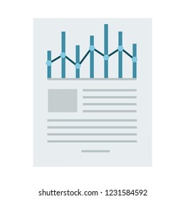 Economic indicators in the form of a graph on a sheet of paper vector flat icon isolated on white