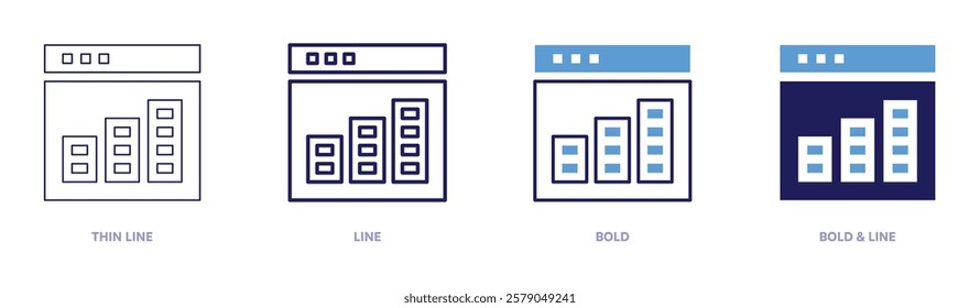 Economic indicators icon in 4 different styles. Thin Line, Line, Bold, and Bold Line. Duotone style. Editable stroke.