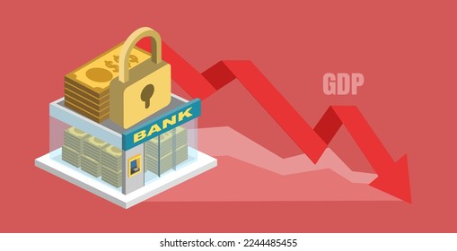 Economic Indicators of a Recession, credit crunch concept, banks are scared of bankruptcies or defaults, resulting in higher rates.