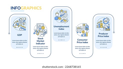 Economic indicators rectangle infographic template. Analytics. Data visualization with 3 steps. Editable timeline info chart. Workflow layout with line icons. Lato-Regular font used