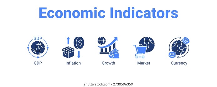 Indicadores económicos Icono de Anuncio de Web Concepto de Ilustración vectorial, con ícono de PIB, Inflación, Crecimiento.