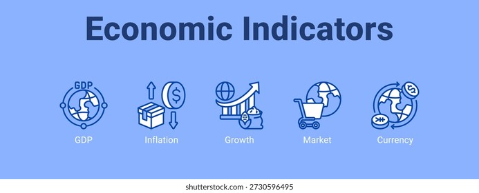 Indicadores económicos Icono de Anuncio de Web Concepto de Ilustración vectorial, con ícono de PIB, Inflación, Crecimiento.