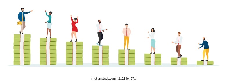 Desigualdad económica. brecha entre ricos y pobres. Ingresos injustos. La gente está en diferentes niveles financieros. Vector.