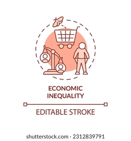 Economic inequality red concept icon. Basic need. Income disparity. Social difference. Financial crisis. Wealth gap abstract idea thin line illustration. Isolated outline drawing. Editable stroke