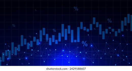 Inflación económica e impuestos con gráfico gráfico. Impacto de la tasa de interés para la inversión bursátil y recesión de valor. Antecedentes del concepto financiero y económico. Ilustración vectorial.