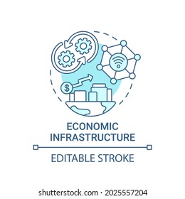 Economic infrastructure blue concept icon. Finance management abstract idea thin line illustration. Smart city economic growth. Vector isolated outline color drawing. Editable stroke